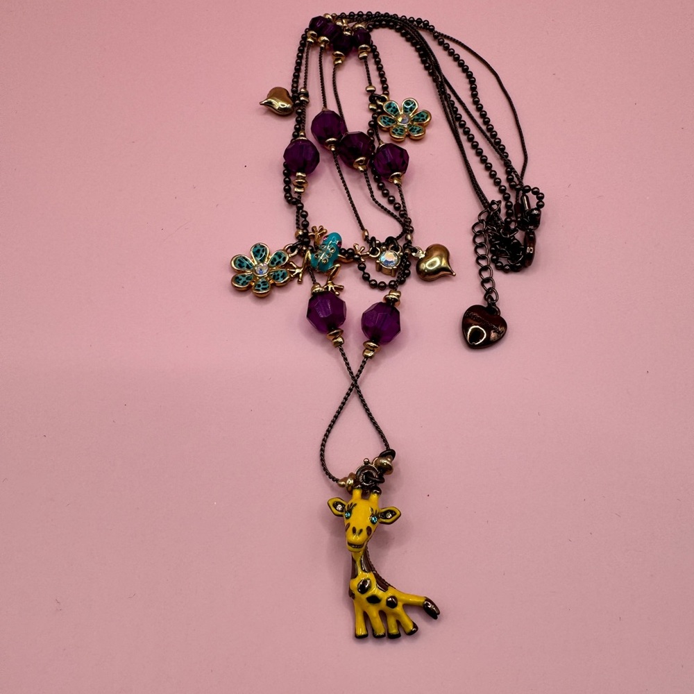 Vintage Betsey Johnson Giraffe Jungle Necklace - Picture 2 of 2